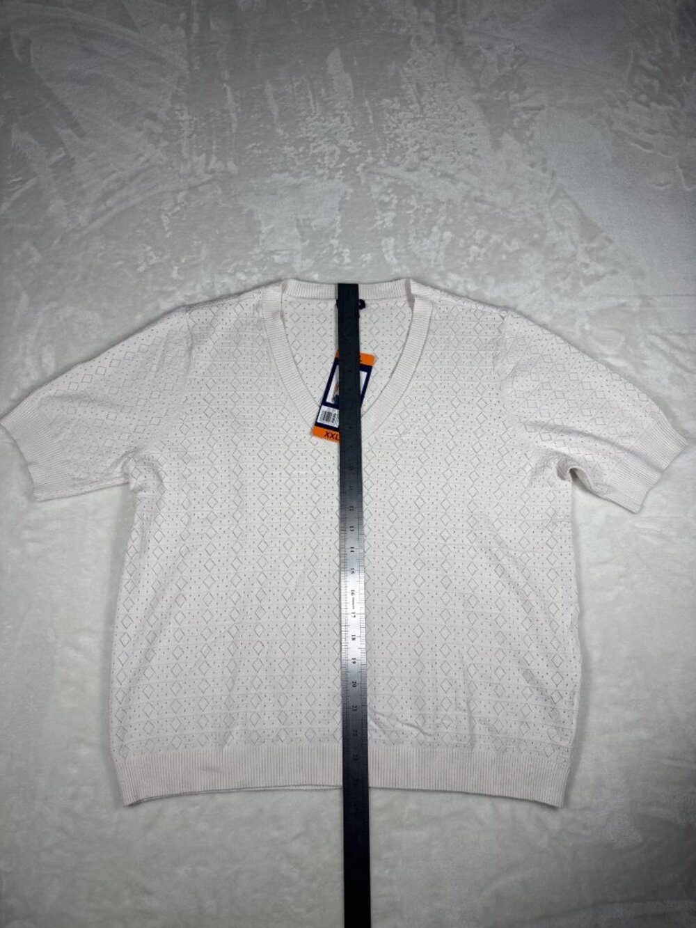Splendid Womens White Short-Sleeve V-Neck Sweater XXL Diamond Eyelet Knit - Picture 6 of 8